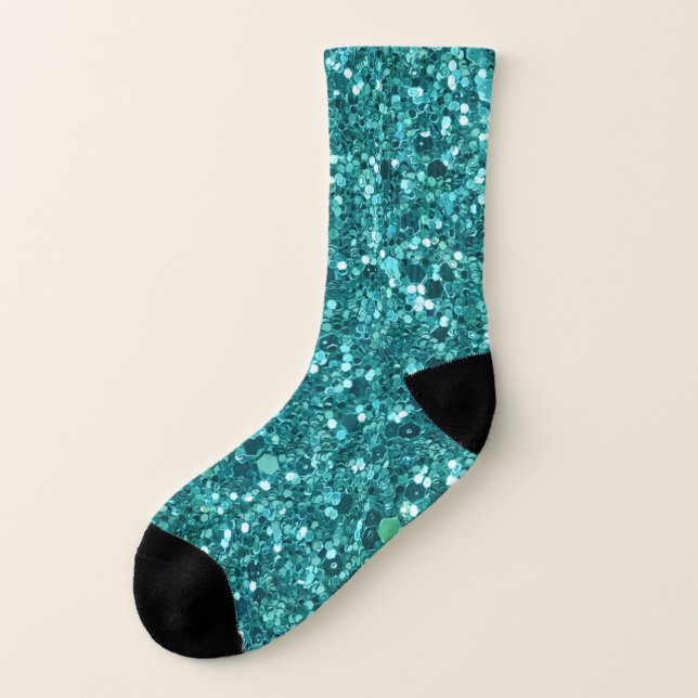 Turquoise Bling, sparkle and glitter Socks (Left Outside)