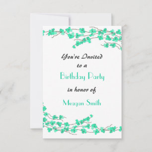 Turquoise Blossom Birthday Party Invitation