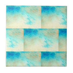 Turquoise blue abstract art cream broken ceramic tile