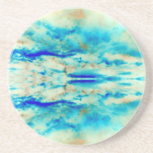 Turquoise blue abstract art cream  coaster
