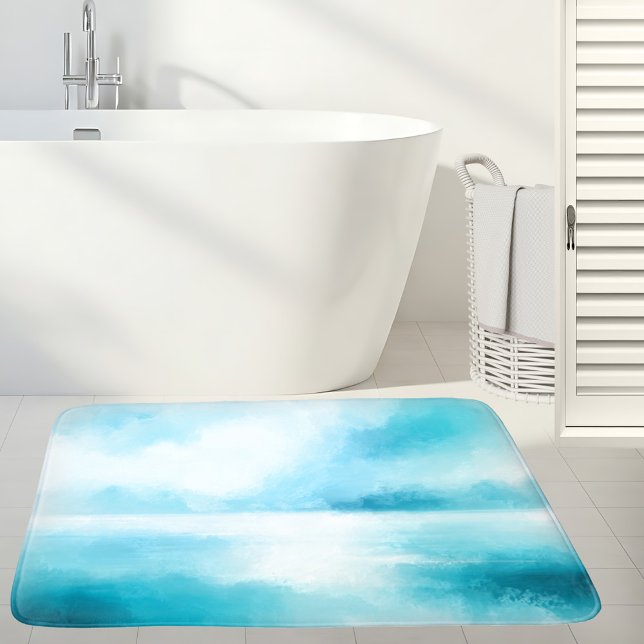 Turquoise Blue Abstract Beach  Bath Mat (Bath mat featuring an abstract design in turquoise blue ocean colors. Great for a beach house.)