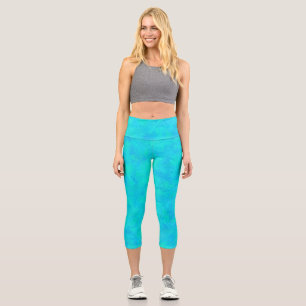 Turquoise Blue Abstract Pattern Capri Leggings