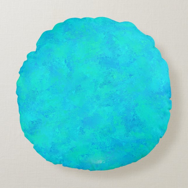 Turquoise Blue Abstract Pattern Round Cushion (Front)