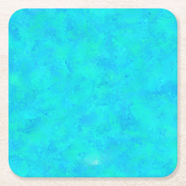 Turquoise Blue Abstract Pattern Square Paper Coaster (Front)