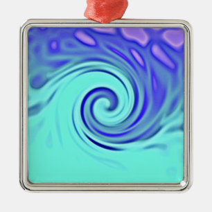 Turquoise Blue Abstract Wave Art Metal Ornament