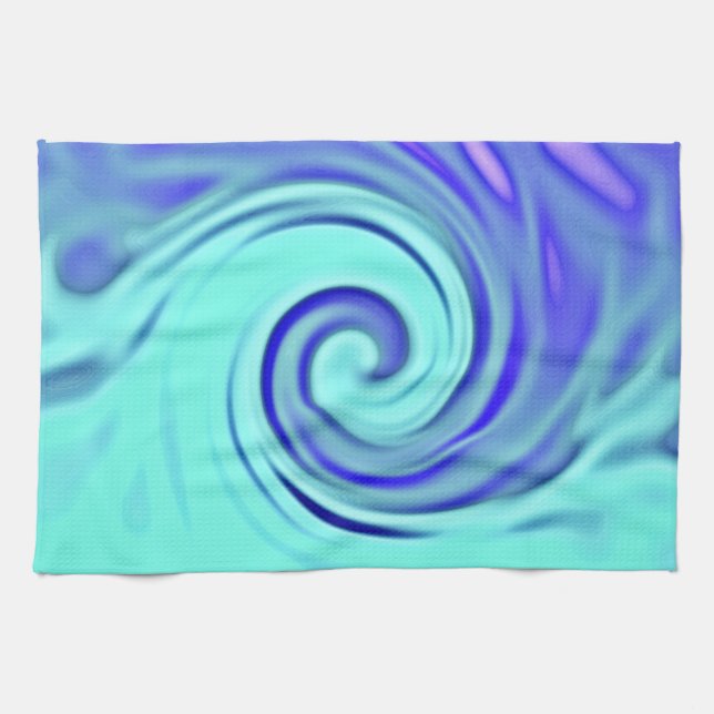 Turquoise Blue Abstract Wave Art Tea Towel (Horizontal)