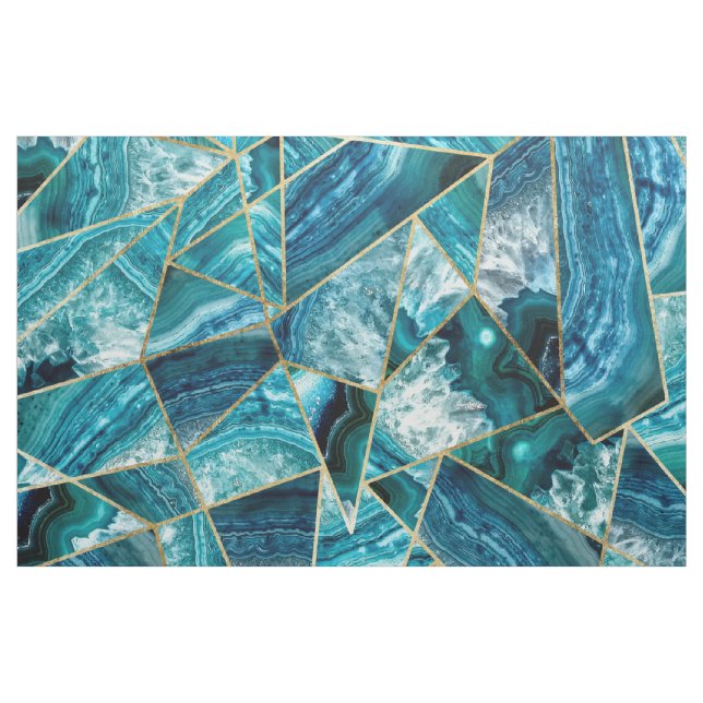 Turquoise Blue Agate Black Gold Geometric Triangle Fabric (Yard)
