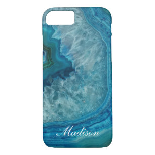 Turquoise Blue Agate Geode Monogram  Name iPhone 8/7 Case