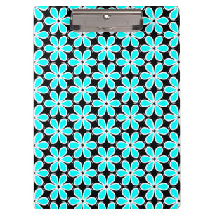 Turquoise Blue and Black Floral Pattern Clipboard