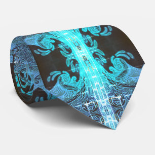 Turquoise Blue and Black Wave Tie