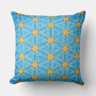 Turquoise Blue and Gold Stars Cushion