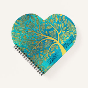 Turquoise Blue and Gold Tree Apron Notebook