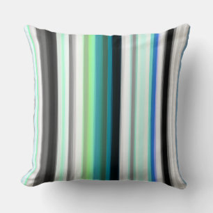 Turquoise, blue and Grey Abstract Stripes Cushion