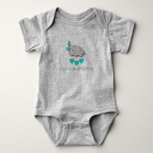 Turquoise Blue and Grey Baby Elephant Bodysuit