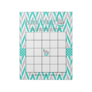 Turquoise Blue and Grey Elephant Baby Shower Game Notepad