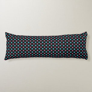 turquoise blue and persian pink on black polka dot body cushion
