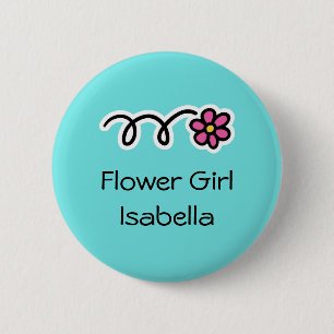 Turquoise blue and pink flower girl buttons