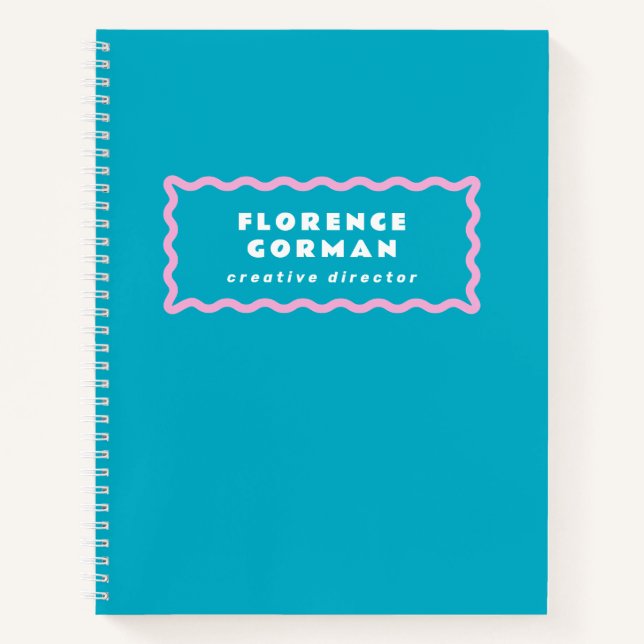 Turquoise Blue and Pink Wavy Frame Custom Notebook (Front)
