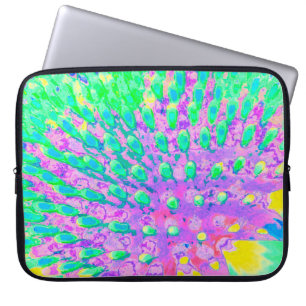 Turquoise Blue and Purple Abstract Coneflower Laptop Sleeve