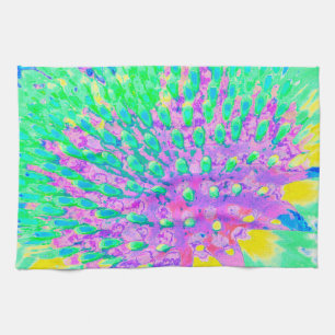 Turquoise Blue and Purple Abstract Coneflower Tea Towel