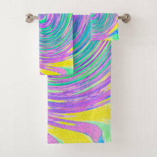 Turquoise Blue and Purple Abstract Swirl Bath Towel Set