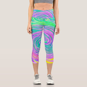 Turquoise Blue and Purple Abstract Swirl Capri Leggings