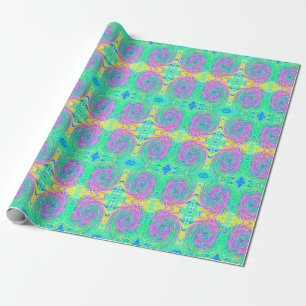 Turquoise Blue and Purple Abstract Swirl Wrapping Paper