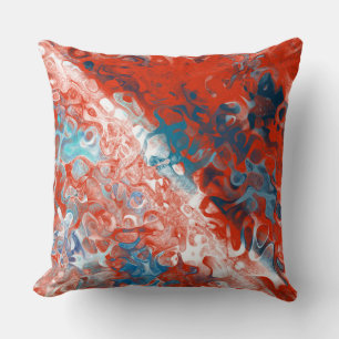 Turquoise Blue and Red Abstract Cushion