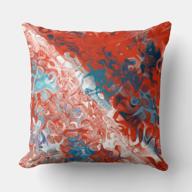 Turquoise Blue and Red Abstract Cushion (Front)