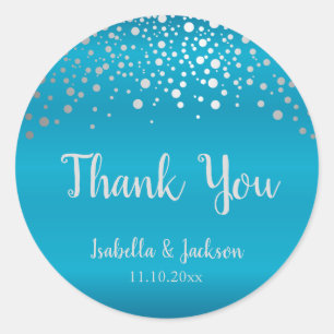 Turquoise Blue and Silver Confetti Dots Classic Round Sticker