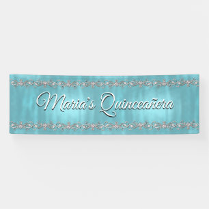 Turquoise Blue and Silver Quinceañera Banner