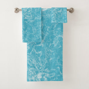 Turquoise blue and white Marble abstract Bath Towel Set