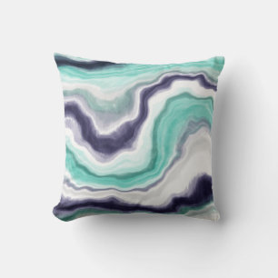 Turquoise, Blue and White Marble Swirls     Cushion