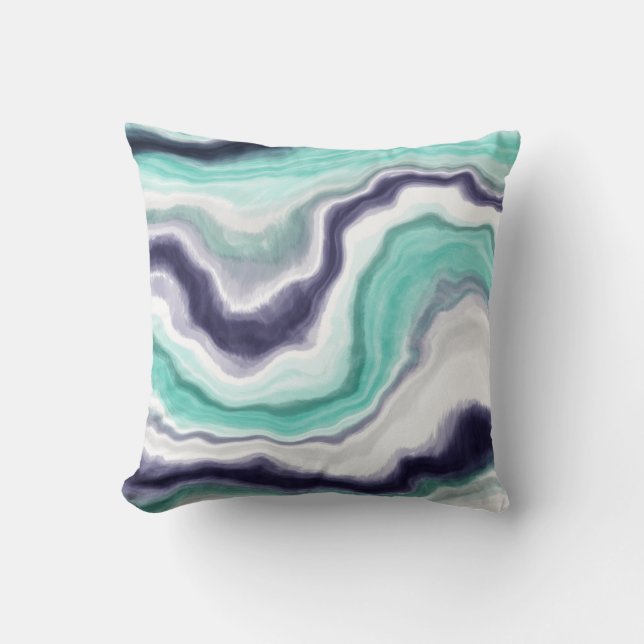 Turquoise, Blue and White Marble Swirls     Cushion (Front)