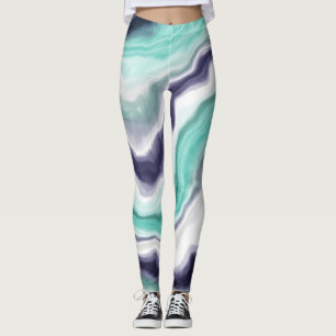 Turquoise, Blue and White Marble Swirls Leggings