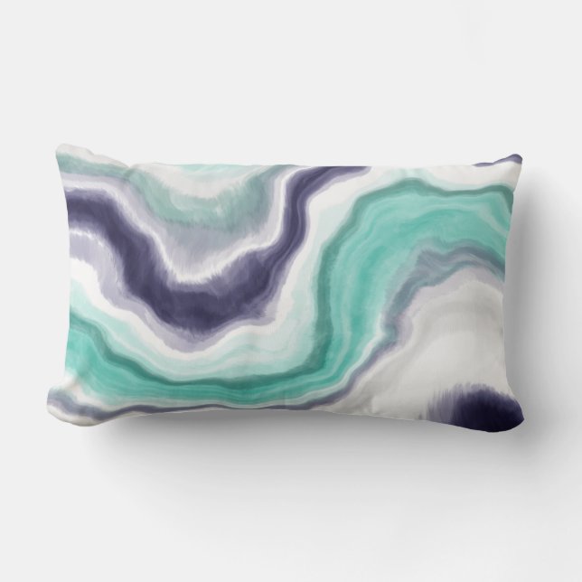 Turquoise, Blue and White Marble Swirls Lumbar Cushion (Front)