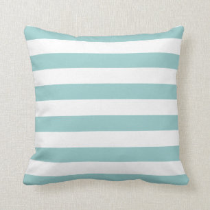 Turquoise Blue and White Stripe Pattern Cushion