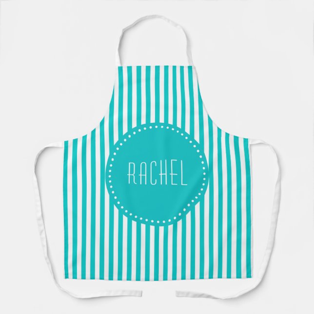 Turquoise blue and white stripes apron (Front)