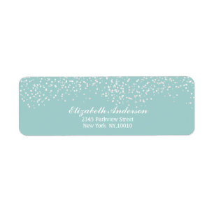 Turquoise Blue and White Wedding Confetti Pattern Return Address Label