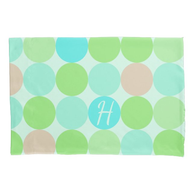 Turquoise Blue, Apple Green & Light Coral Circles Pillowcase (Front)