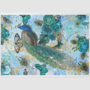 Turquoise Blue Aqua Peacock Decoupage Tissue Paper