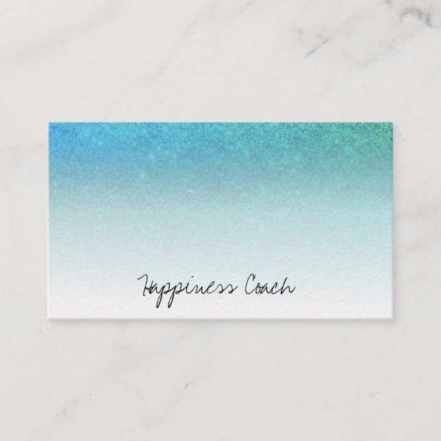 *~* TURQUOISE BLUE AQUA White Gradient Glitter Business Card (Front)