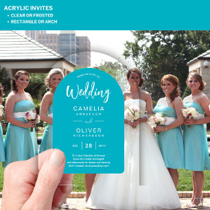 Turquoise Blue Arch Acrylic Wedding Invites Modern Acrylic Invitations