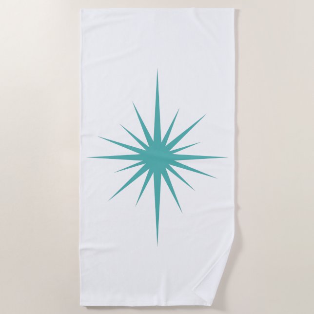 Turquoise Blue Atomic Age Star Mid Century Modern Beach Towel (Front)