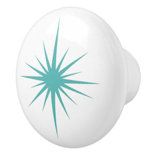 Turquoise Blue Atomic Starburst Mid Century Style Ceramic Knob