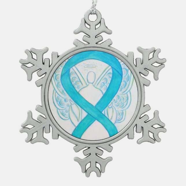 Turquoise Blue Awareness Ribbon Angel Ornament (Front)