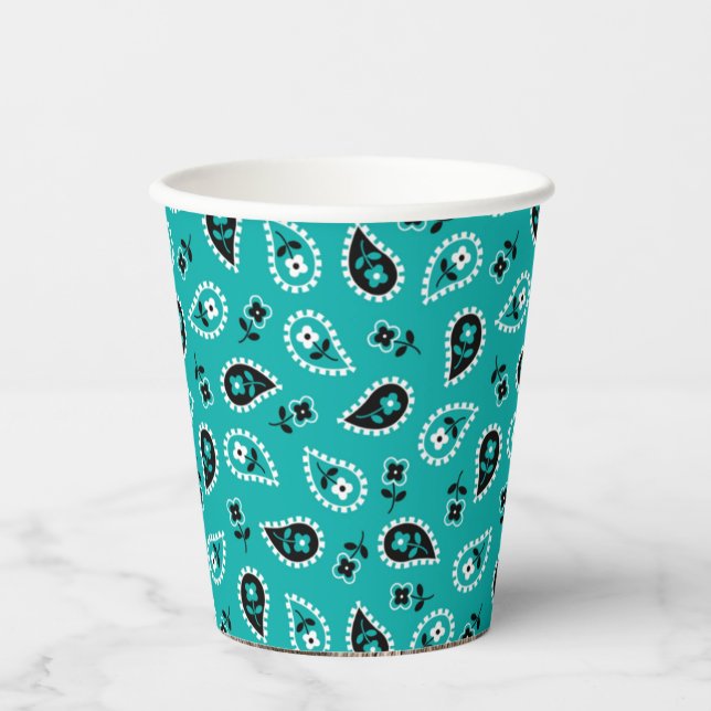 Turquoise Blue Bandanna Rodeo Wild West Paper Cups (Front)