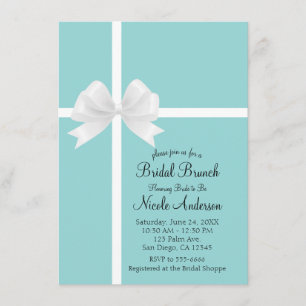 Turquoise Blue Big White Bow Bridal Shower Invitation