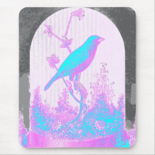 Turquoise Blue Bird, pale pink, purple, black Mouse Pad