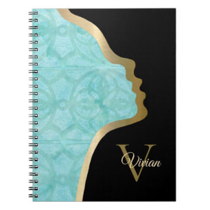 Turquoise Blue Black And Gold Face Notebook